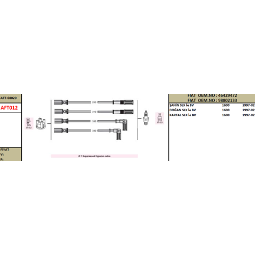 BUJI KABLO TAKIMI SLX DOGAN SAHIN KARTAL 1.6 IE 8V ENJEKSIYONLU