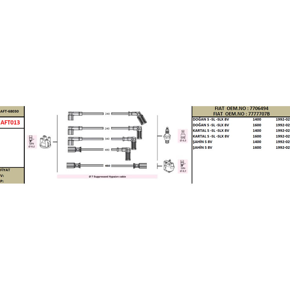BUJI KABLO TAKIMI SLX DOGAN SAHIN KARTAL 1.4 1.6 8V