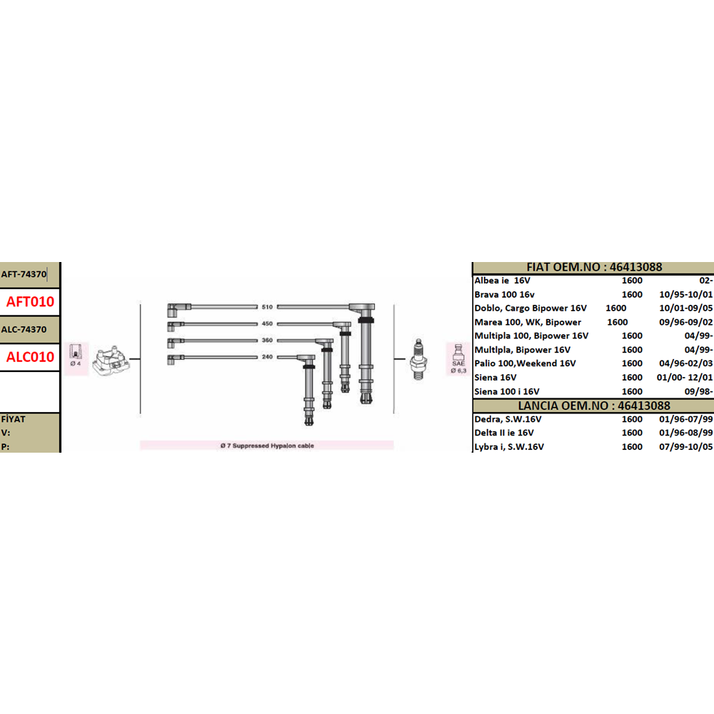 BUJI KABLO TAKIMI MAREA PALIO BRAVA SIENA BRAVO ALBEA 1.6 16V