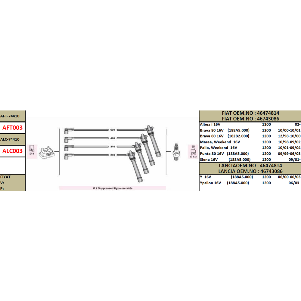 BUJI KABLO TAKIMI ALBEA PALIO BRAVA BRAVO PUNTO MAREA 1.2 16V