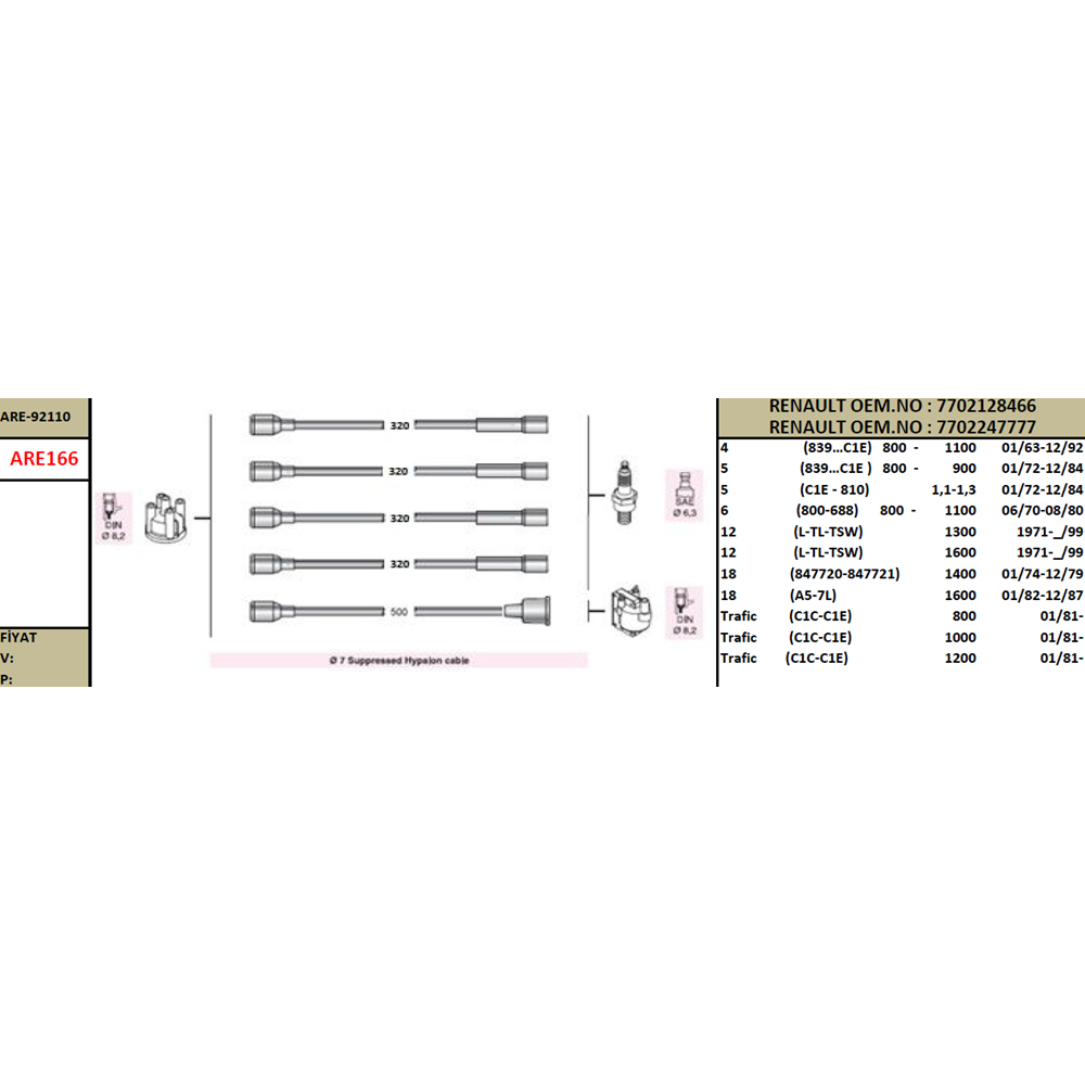 BUJI KABLO TAKIMI R12 1.3/1.4