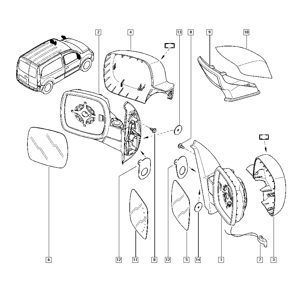 DIS DIKIZ AYNA CAMI SAG KANGOO III 2013 -ELEKTRIKLI